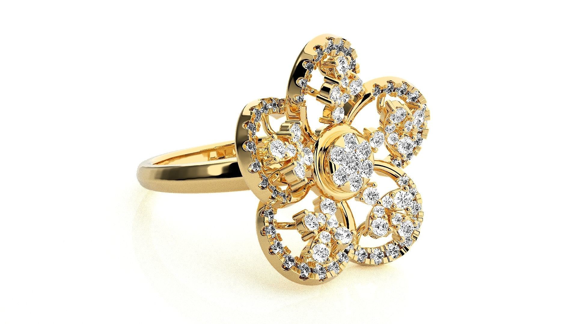  Flower Italian High Jewelry Diamond Cocktail Ring 3dm renders  3D print model_8