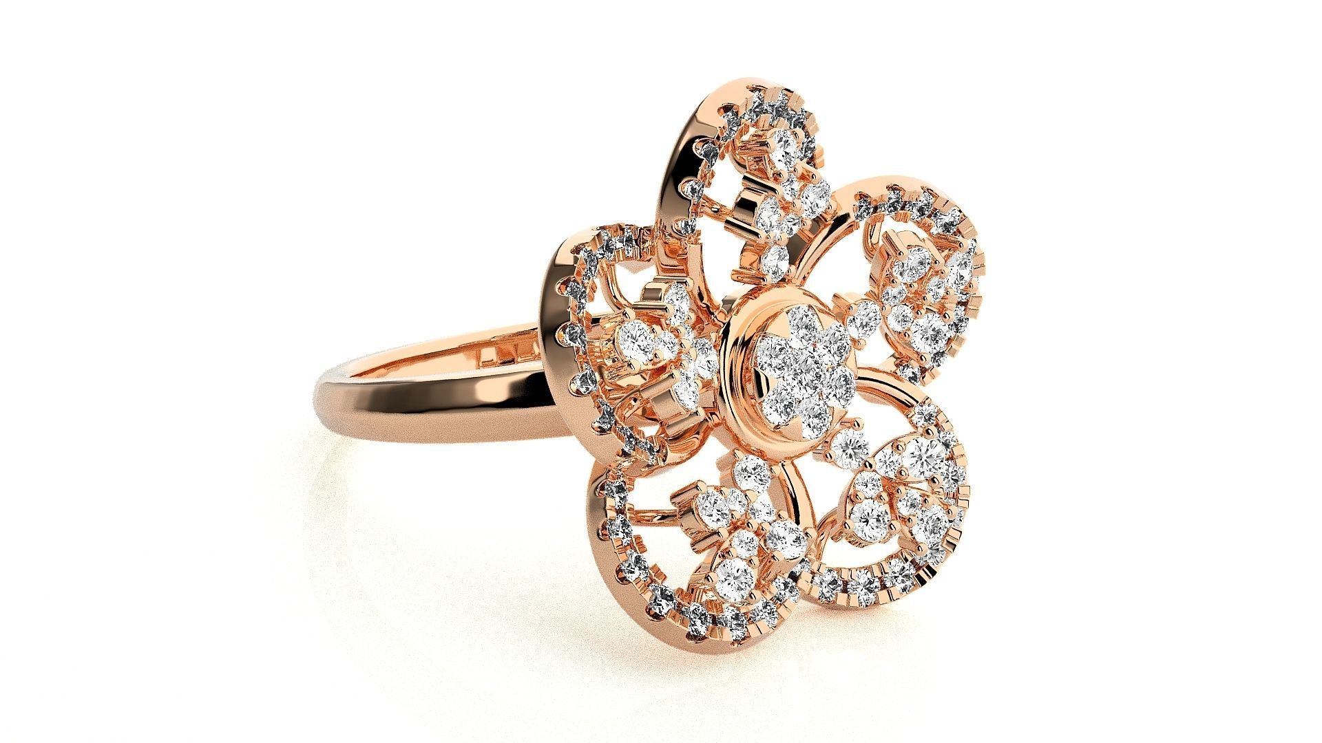  Flower Italian High Jewelry Diamond Cocktail Ring 3dm renders  3D print model_3