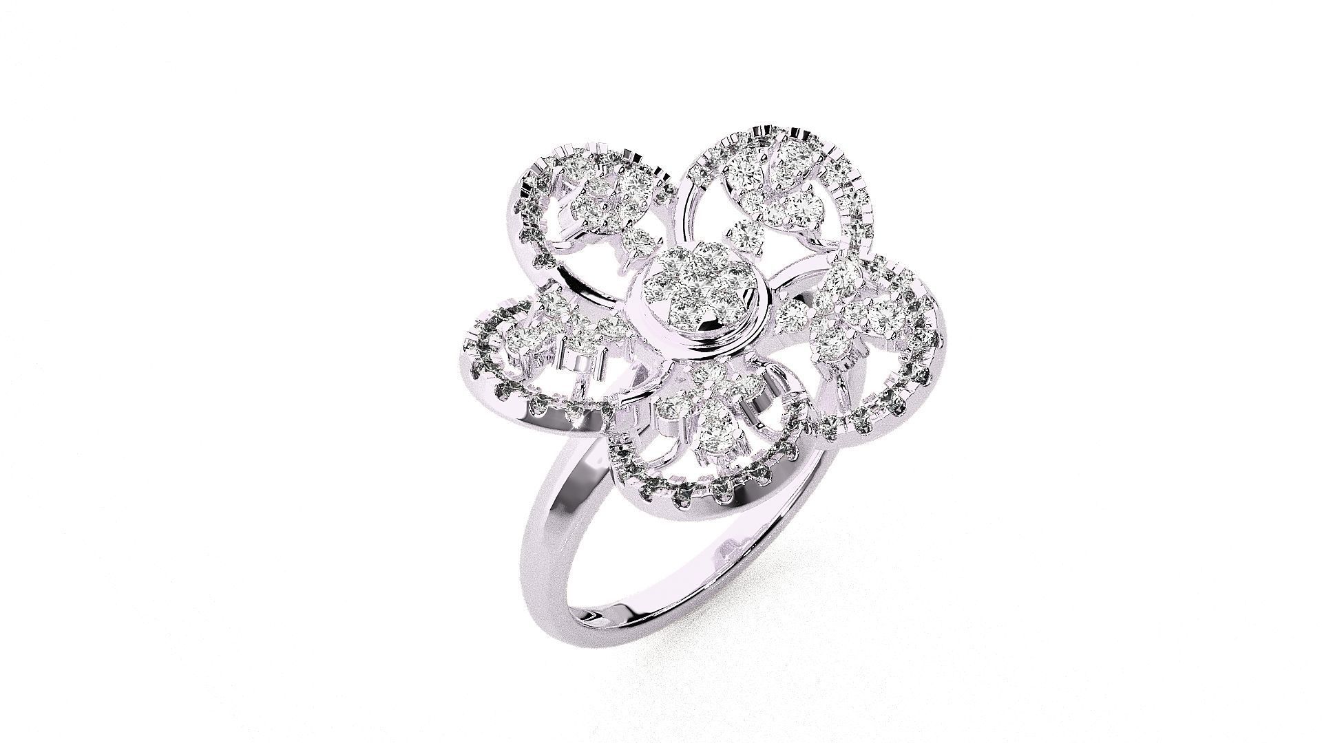  Flower Italian High Jewelry Diamond Cocktail Ring 3dm renders  3D print model_7