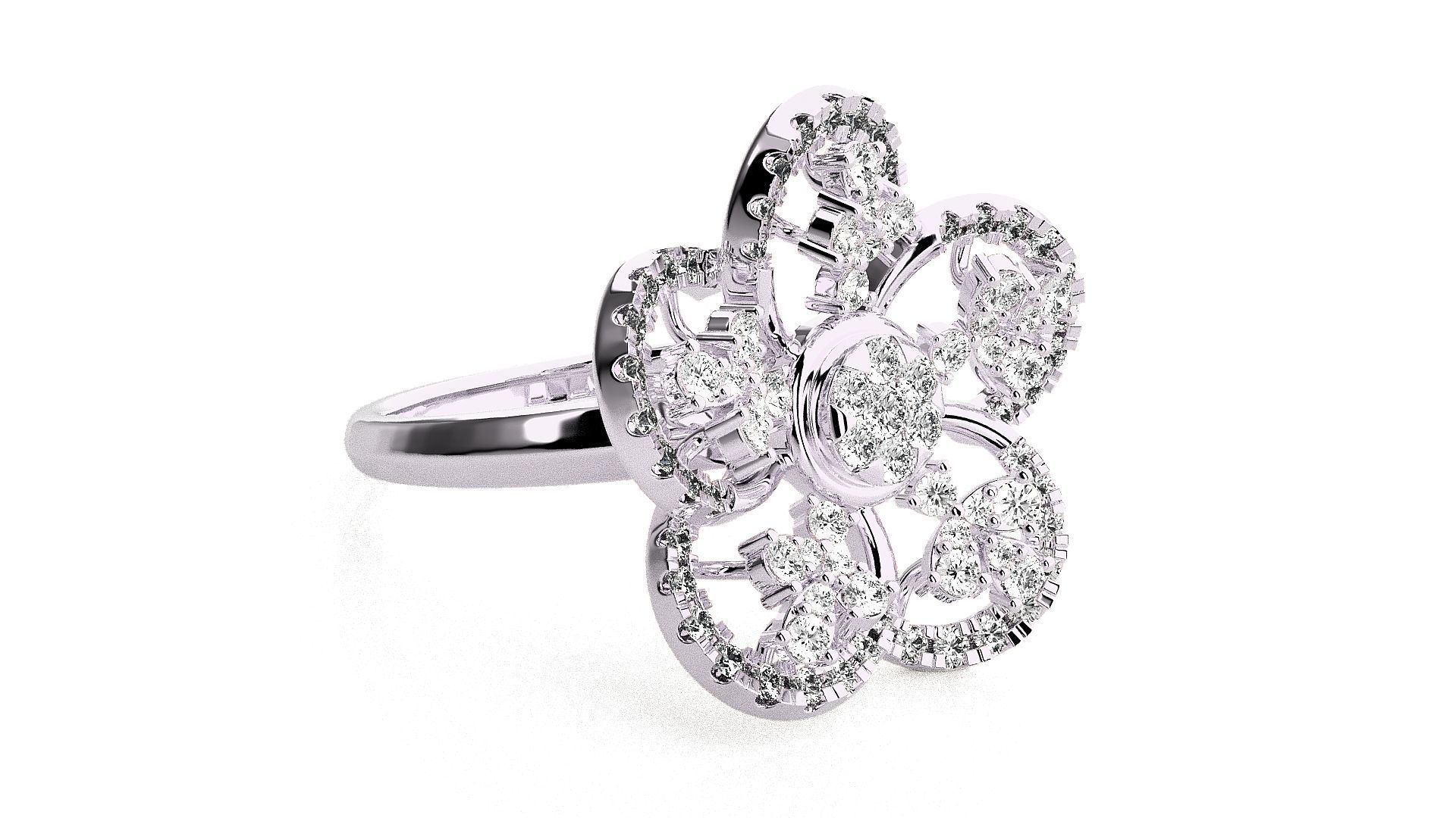  Flower Italian High Jewelry Diamond Cocktail Ring 3dm renders  3D print model_6