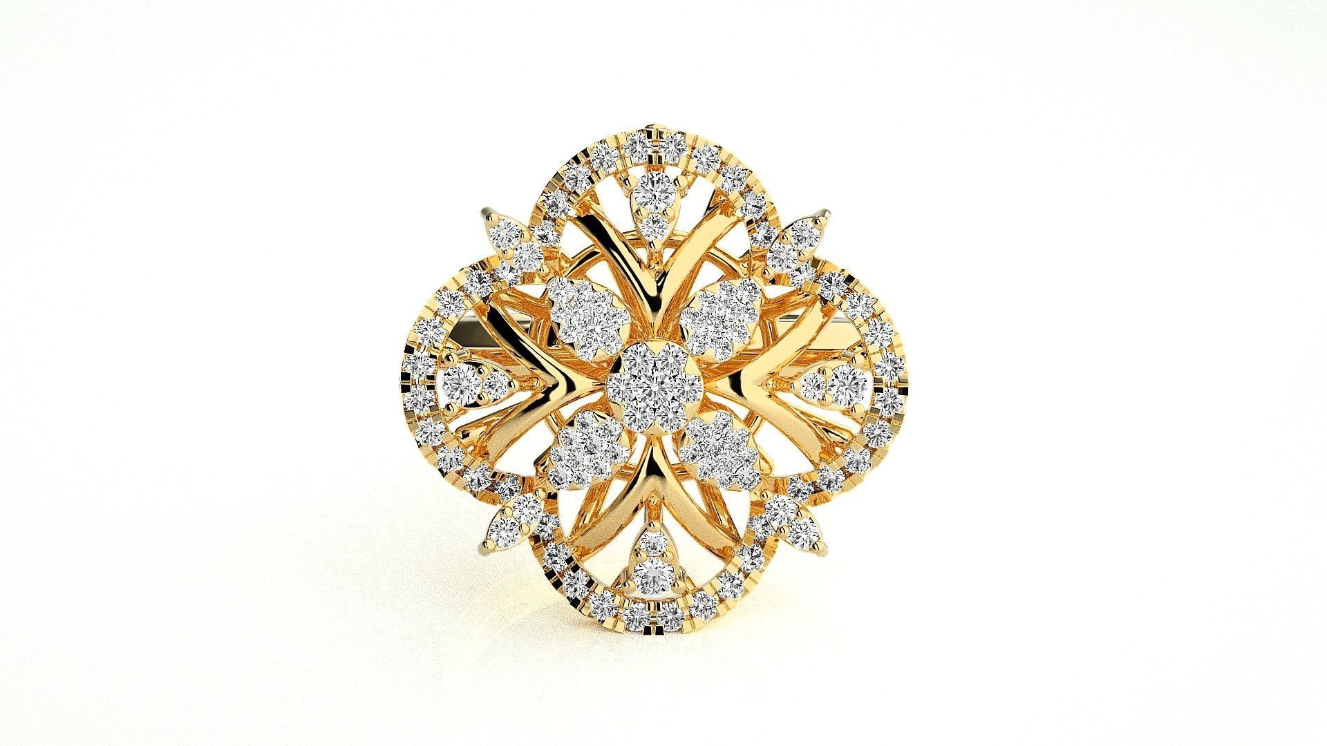  Flower Italian High Jewelry Diamond Cocktail Ring 3dm renders  3D print model_1
