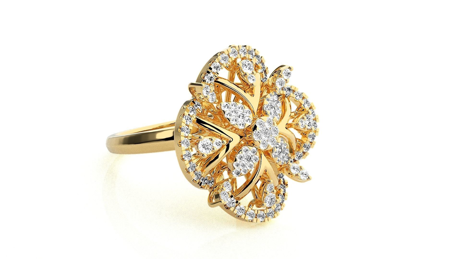  Flower Italian High Jewelry Diamond Cocktail Ring 3dm renders  3D print model_8