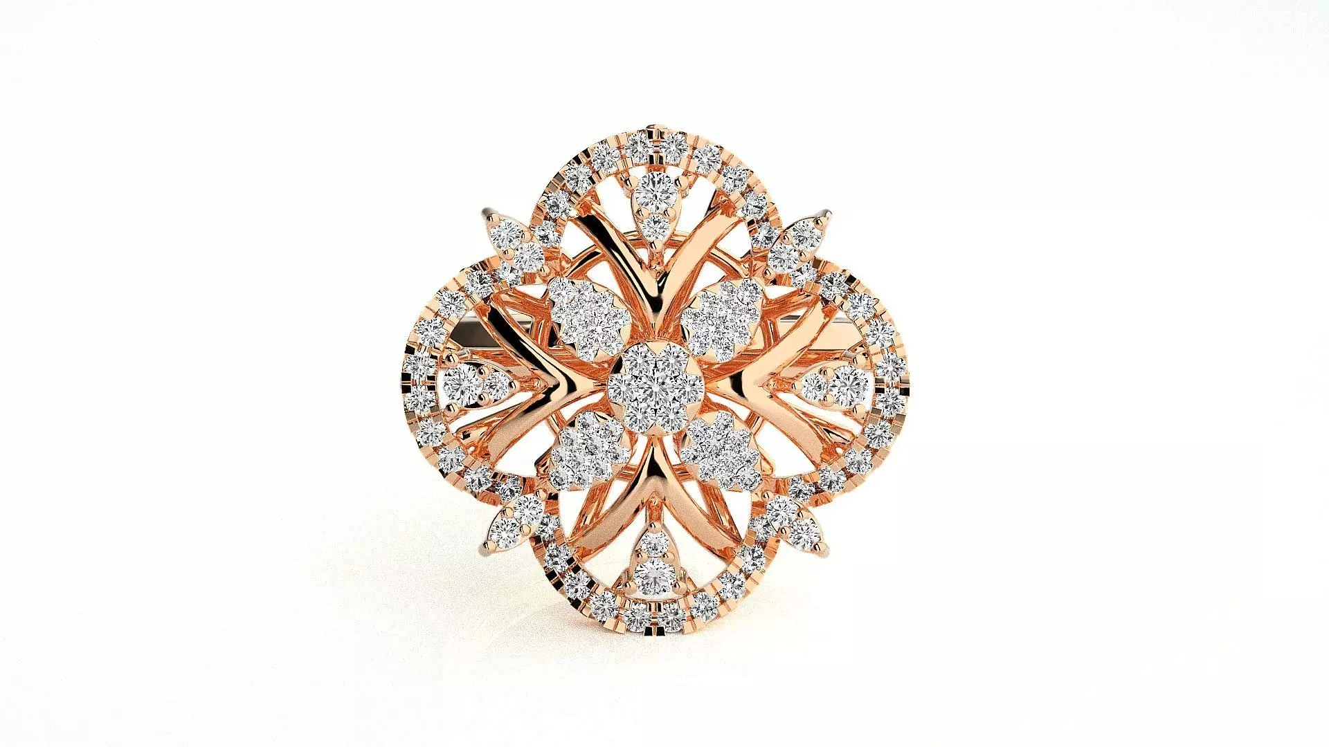  Flower Italian High Jewelry Diamond Cocktail Ring 3dm renders  3D print model_0