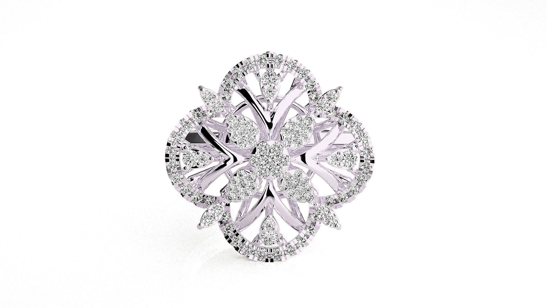  Flower Italian High Jewelry Diamond Cocktail Ring 3dm renders  3D print model_5