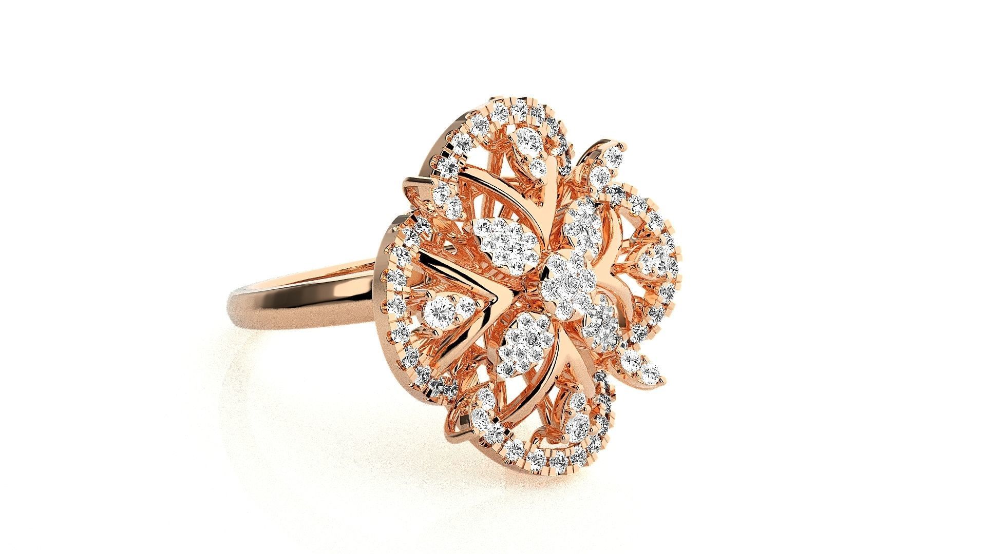  Flower Italian High Jewelry Diamond Cocktail Ring 3dm renders  3D print model_3