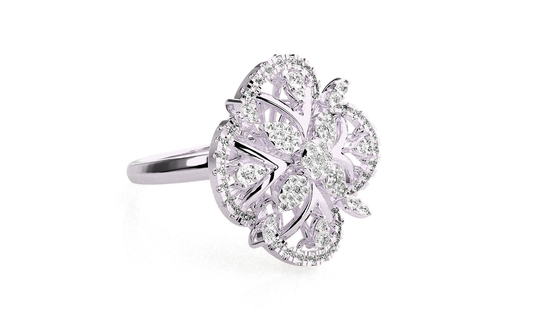  Flower Italian High Jewelry Diamond Cocktail Ring 3dm renders  3D print model_6