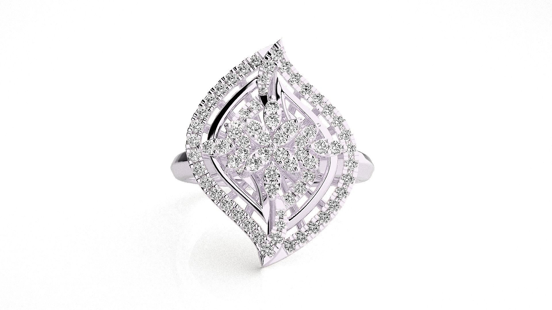  Flower Italian High Jewelry Diamond Cocktail Ring 3dm renders  3D print model_5