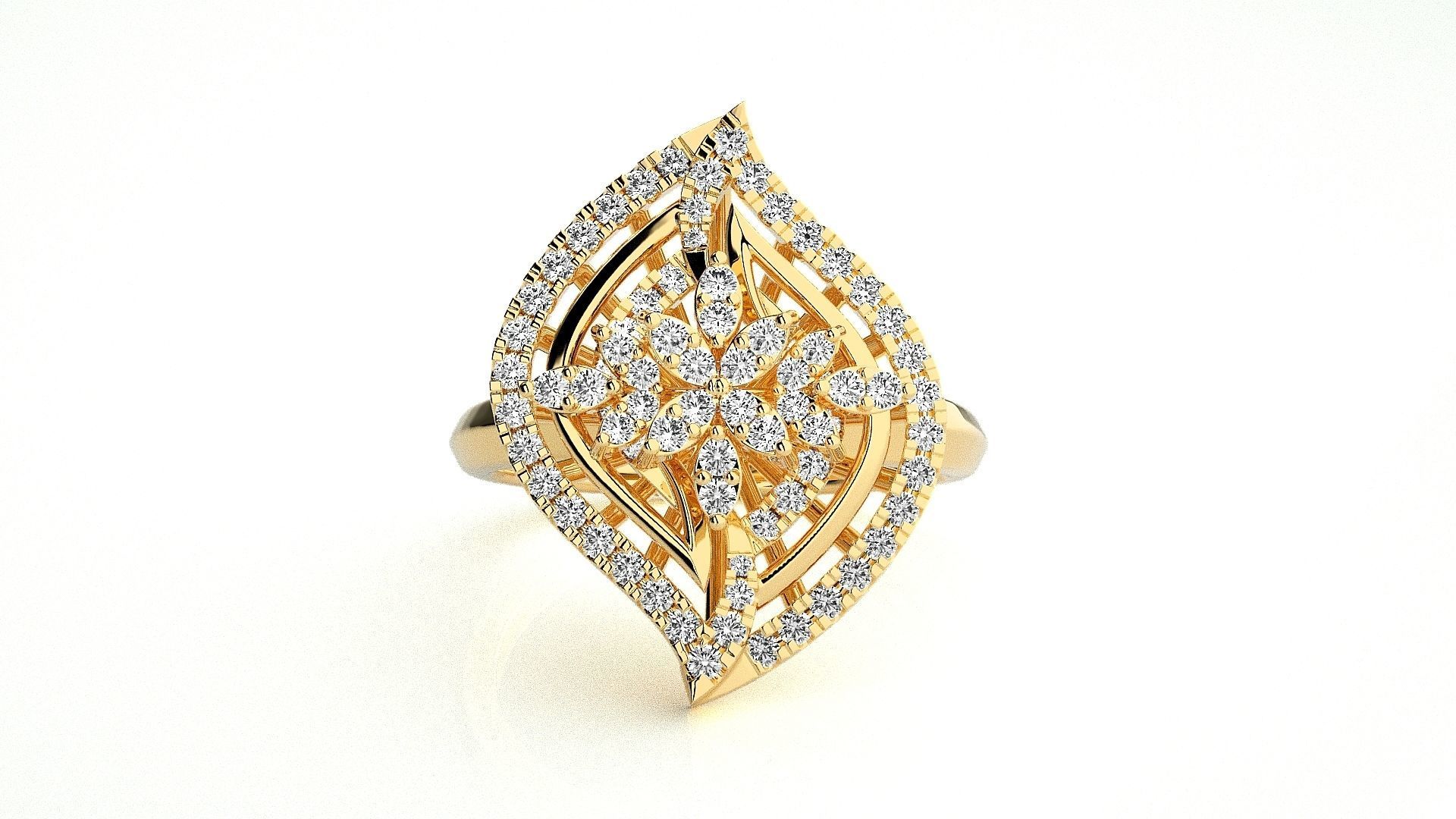  Flower Italian High Jewelry Diamond Cocktail Ring 3dm renders  3D print model_1