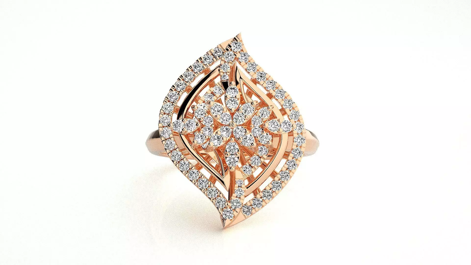  Flower Italian High Jewelry Diamond Cocktail Ring 3dm renders  3D print model_0