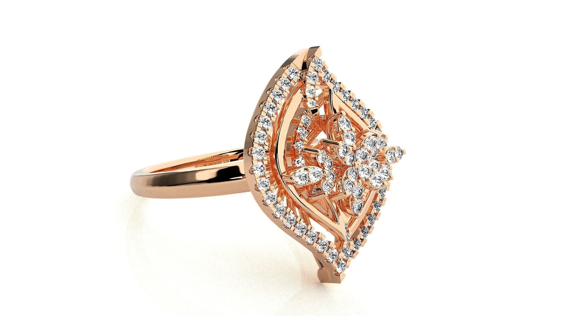  Flower Italian High Jewelry Diamond Cocktail Ring 3dm renders  3D print model_3