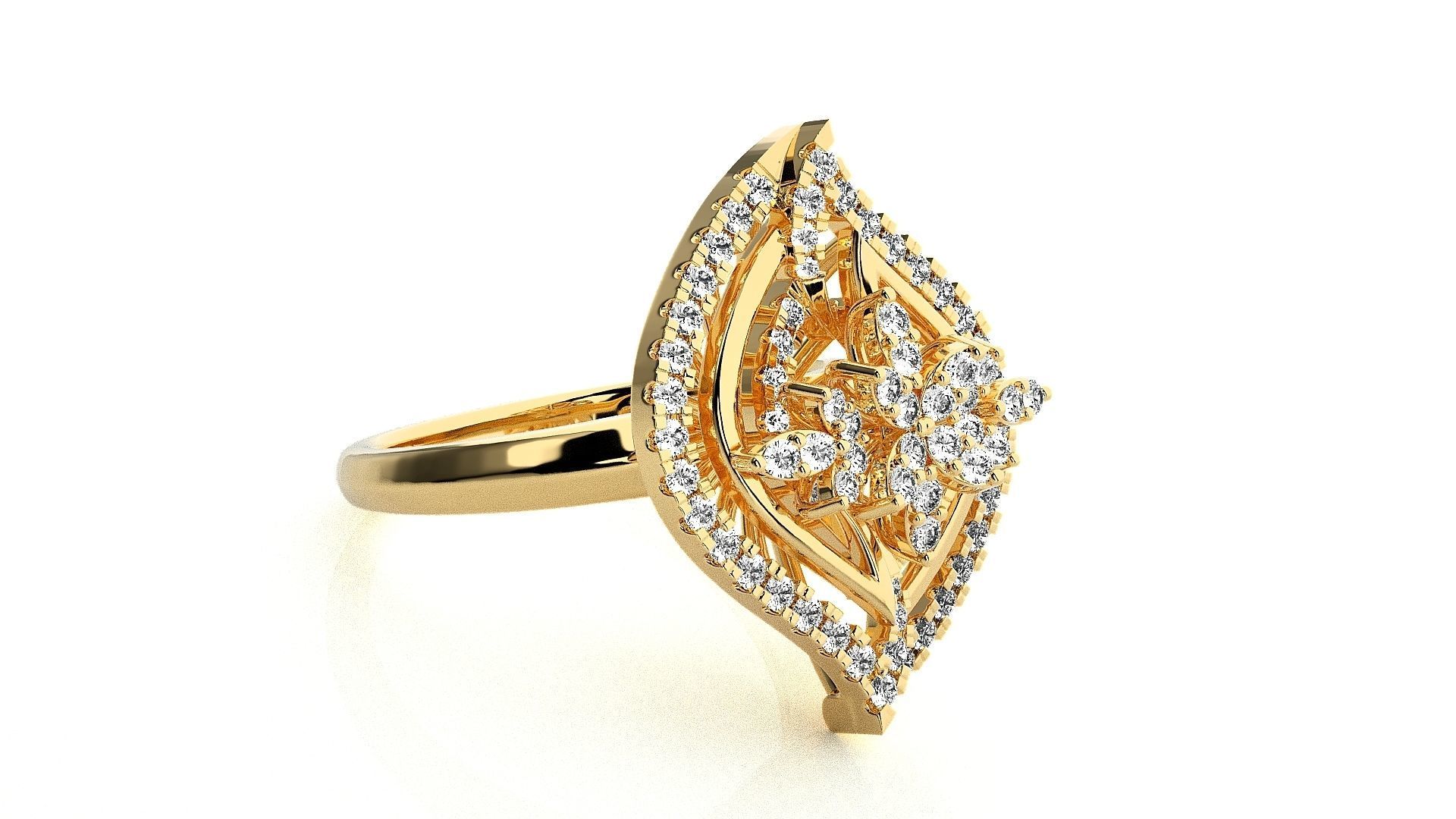  Flower Italian High Jewelry Diamond Cocktail Ring 3dm renders  3D print model_8