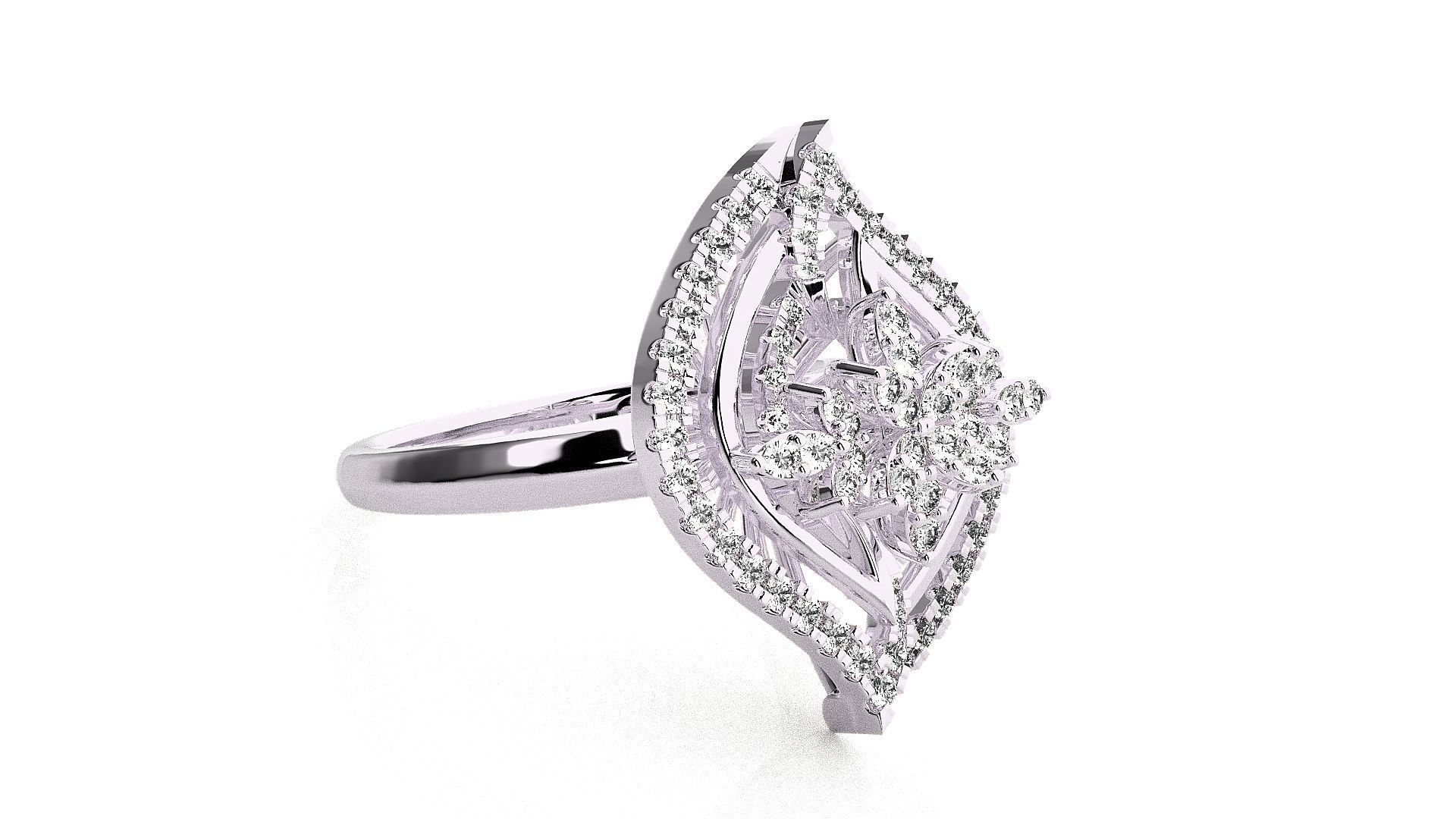  Flower Italian High Jewelry Diamond Cocktail Ring 3dm renders  3D print model_6