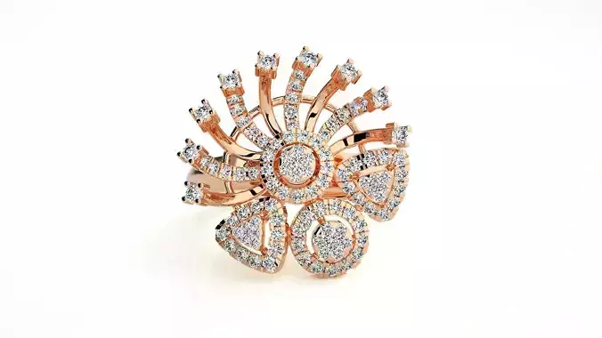 Flower Italian High Jewelry Diamond Cocktail Ring 3dm renders