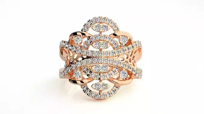 Flower Italian High Jewelry Diamond Cocktail Ring 3dm renders