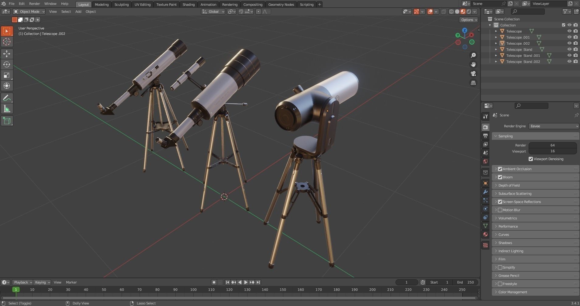 Telescope Pack Low-poly 3D model_21