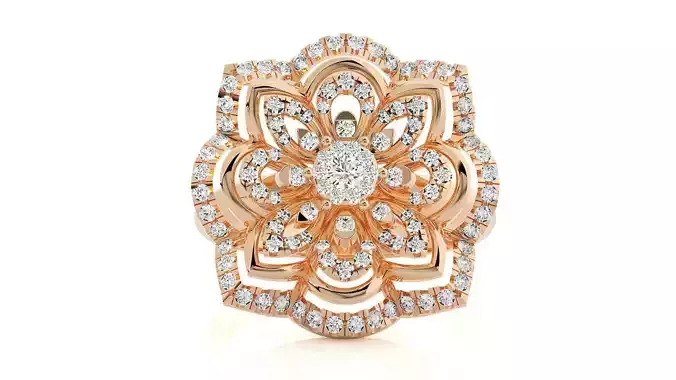 Solitaire Flower Italian High Jewelry Diamond Cocktail Ring 3dm