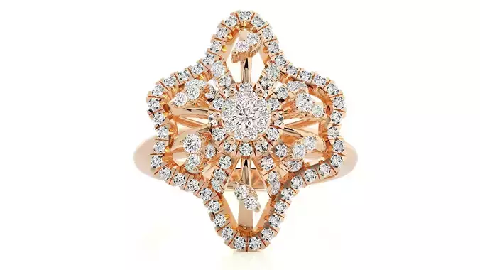 Flower Italian High Jewelry Diamond Cocktail Ring 3dm renders