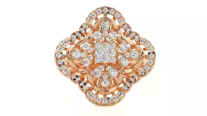 Flower Italian High Jewelry Diamond Cocktail Ring 3dm renders