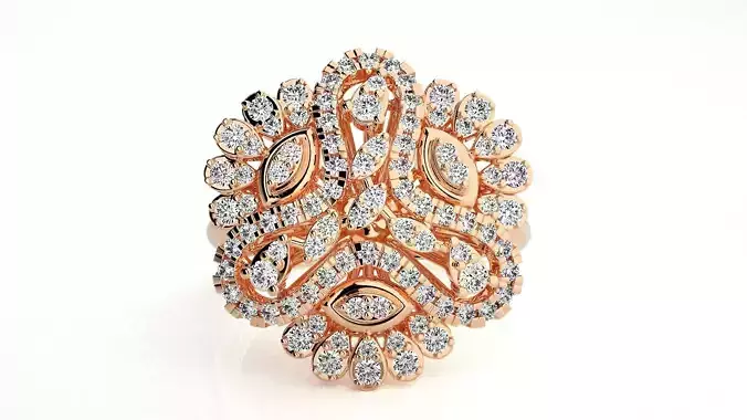 Flower Italian High Jewelry Diamond Cocktail Ring 3dm renders