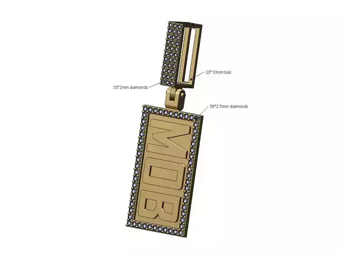 MOB diamond rectangular pendant with iced bail