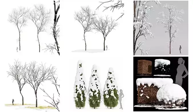 6 Different SETS of Tree SET VOL88 3D Model Collection