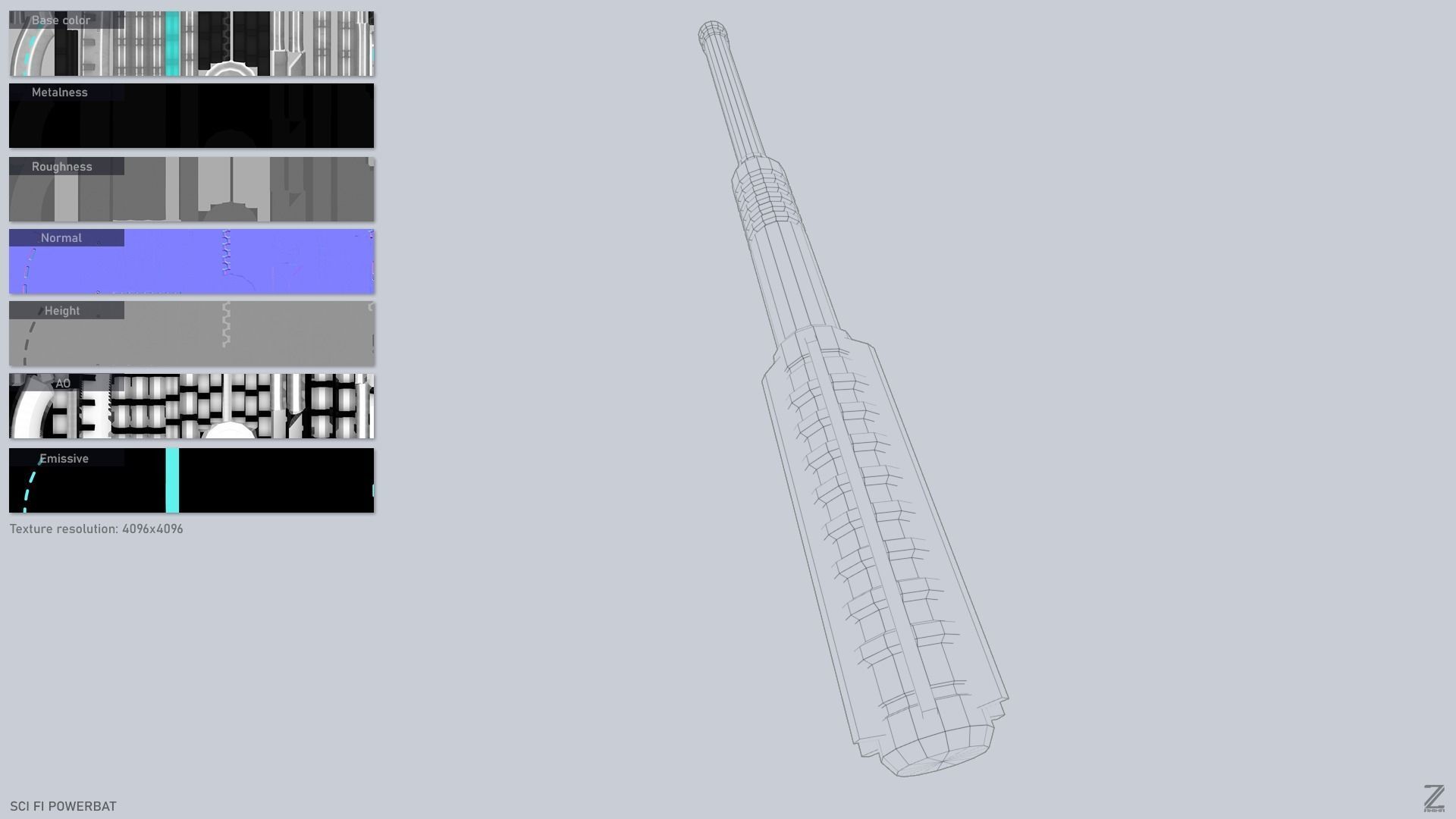 Scifi Powerbat Low-poly 3D model_2