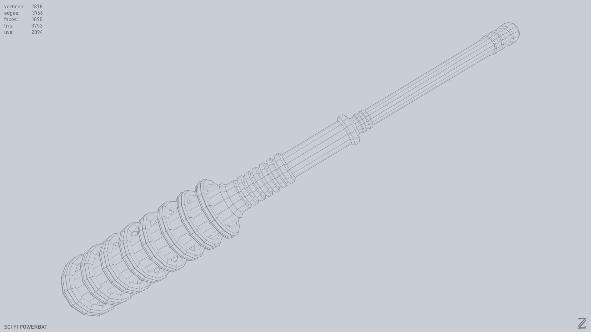 Scifi Powerbat Low-poly 3D model_13