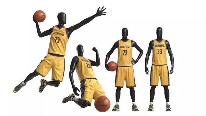 Male Mannequins in Basketball Uniform in Action
