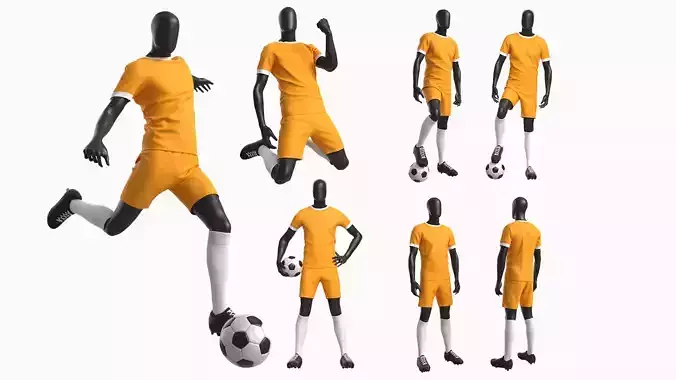 Male Mannequins in Action Soccer Uniform with Ball  3D Model Collection