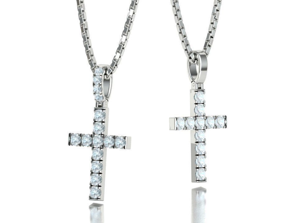 Diamond Pave Cross 42mm with French Pave Setting Swivel Bail 3D print model_3