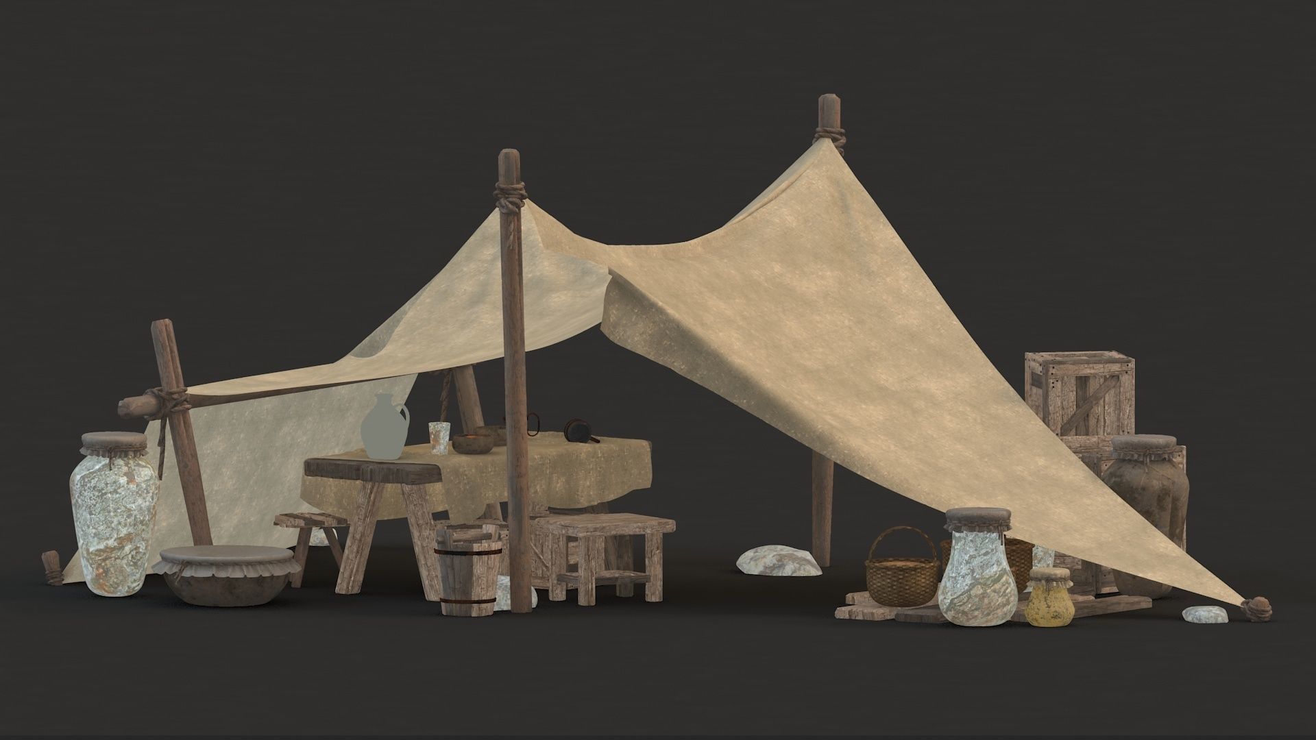 medieval market Low-poly 3D model_21
