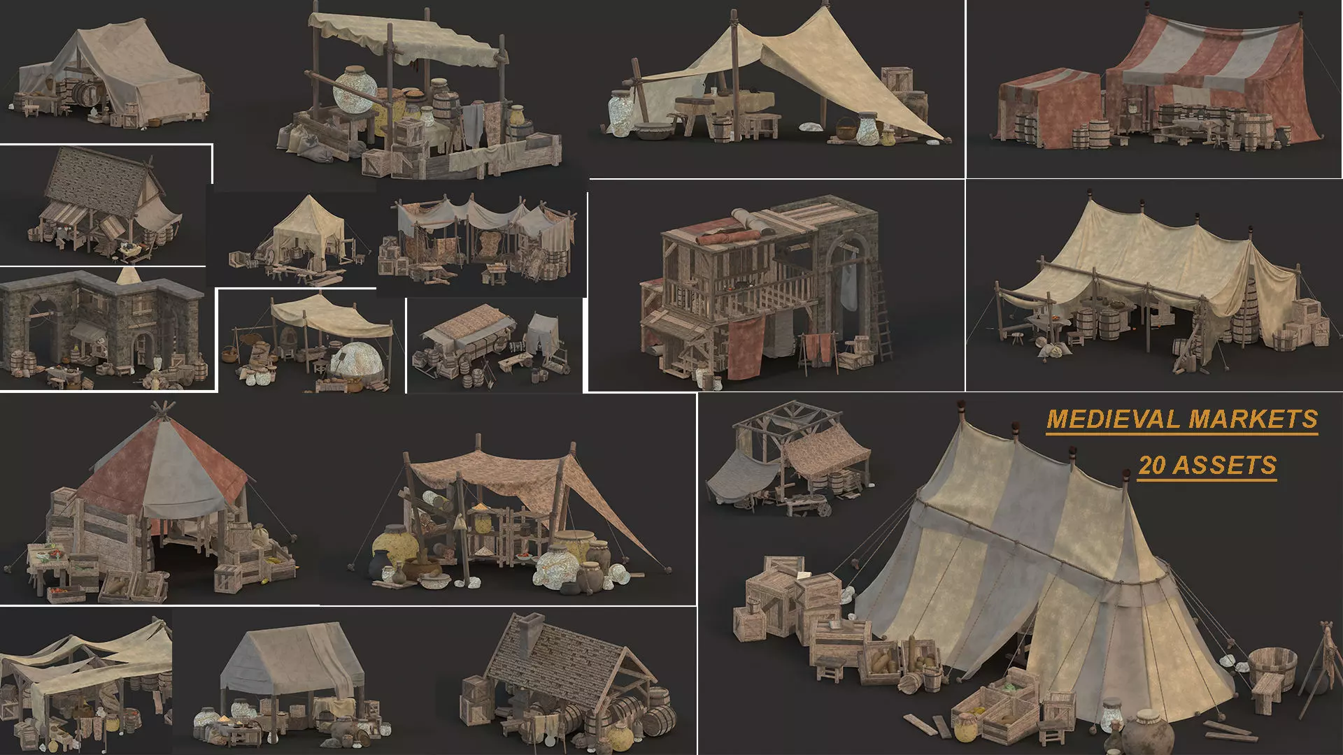 medieval market Low-poly 3D model_0