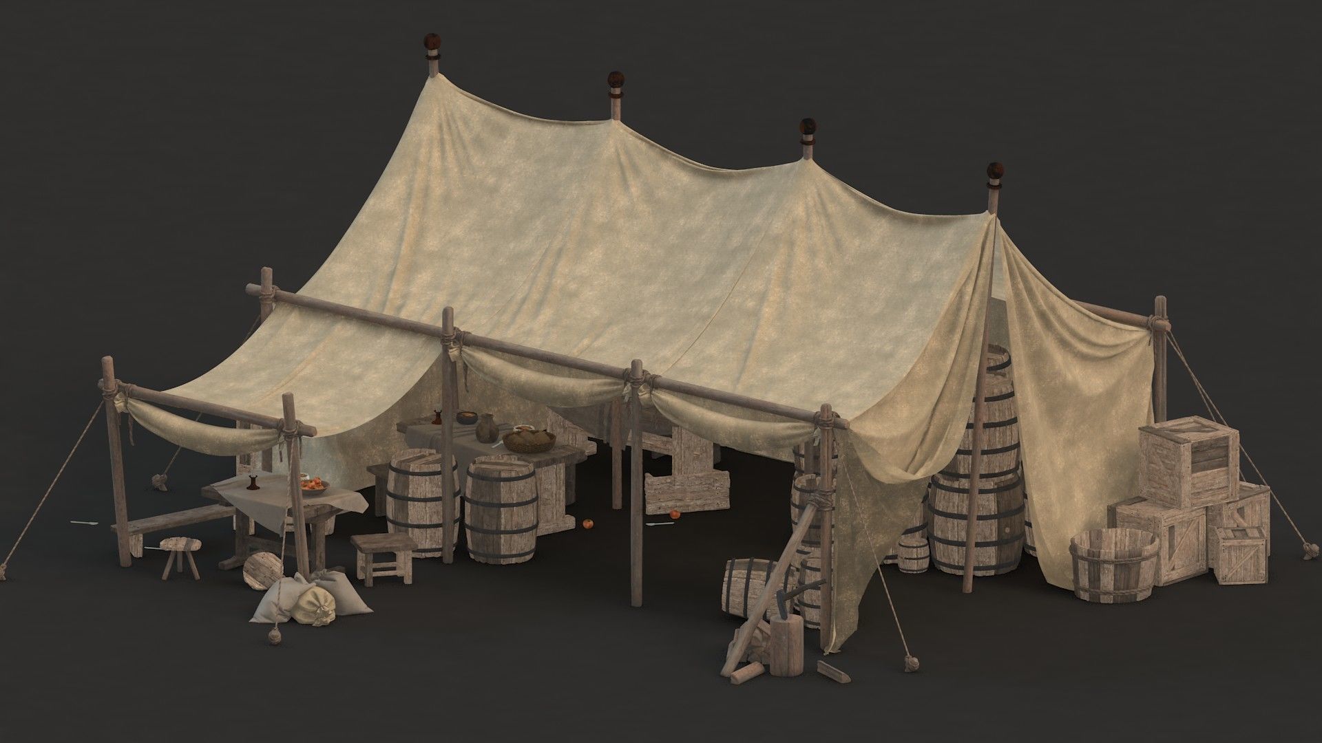 medieval market Low-poly 3D model_6