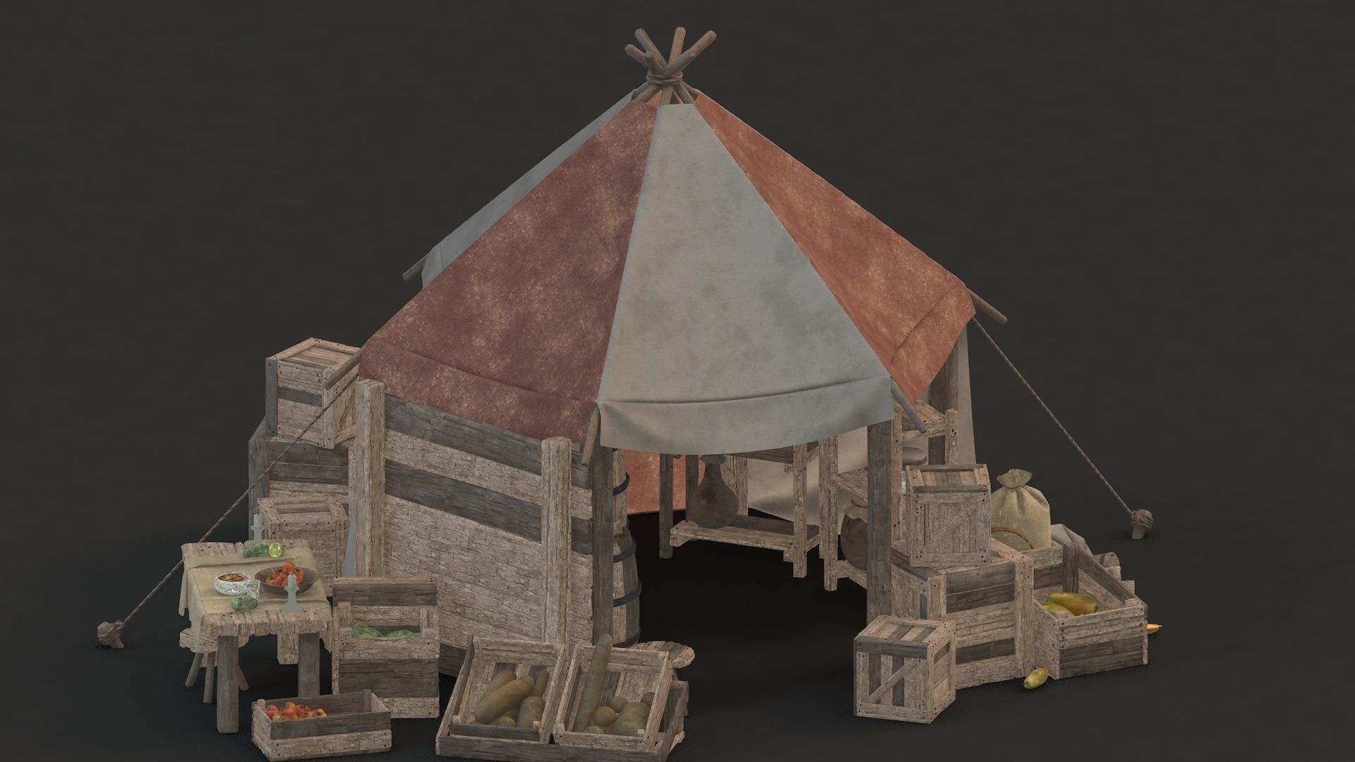 medieval market Low-poly 3D model_5