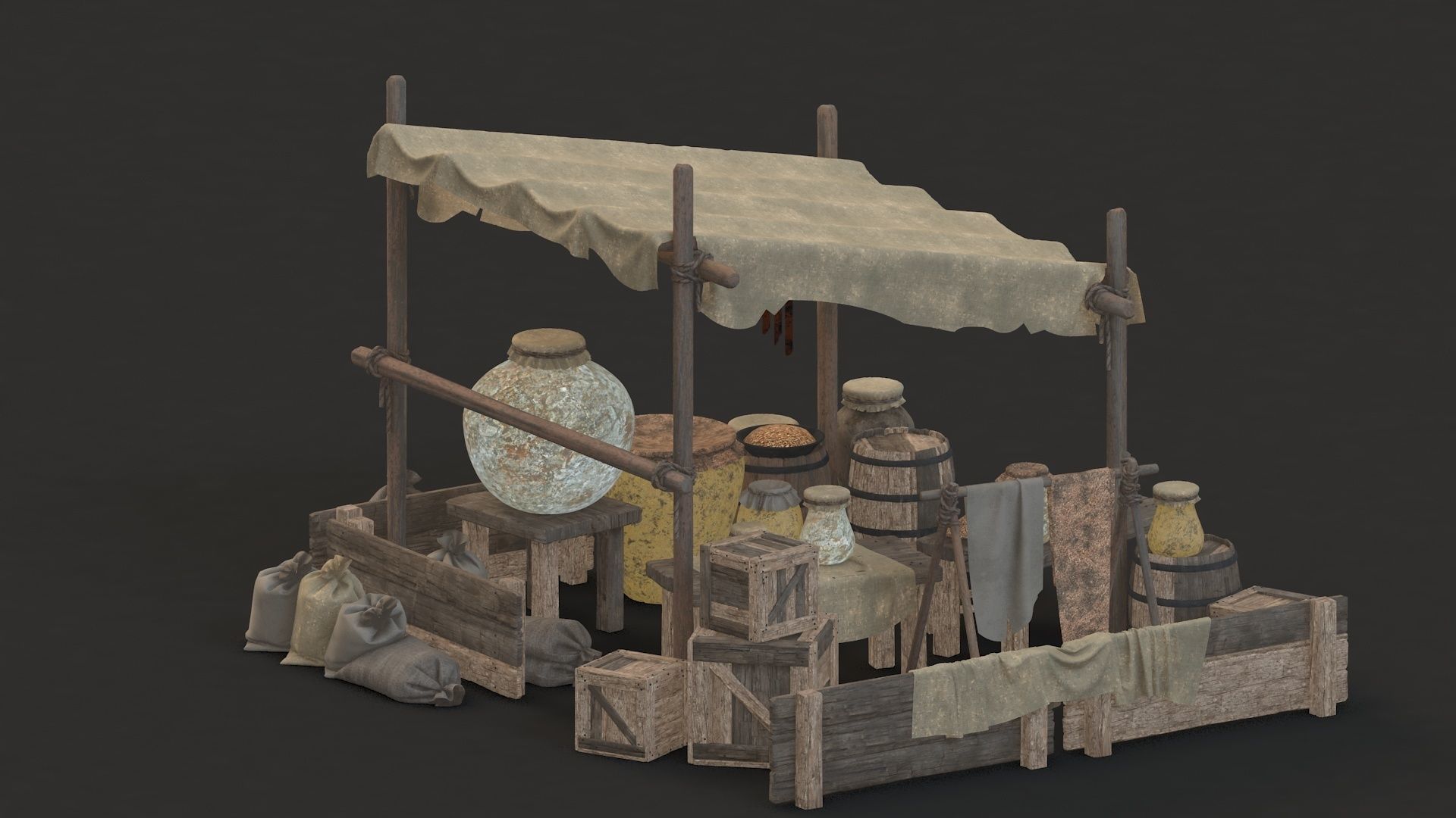 medieval market Low-poly 3D model_16