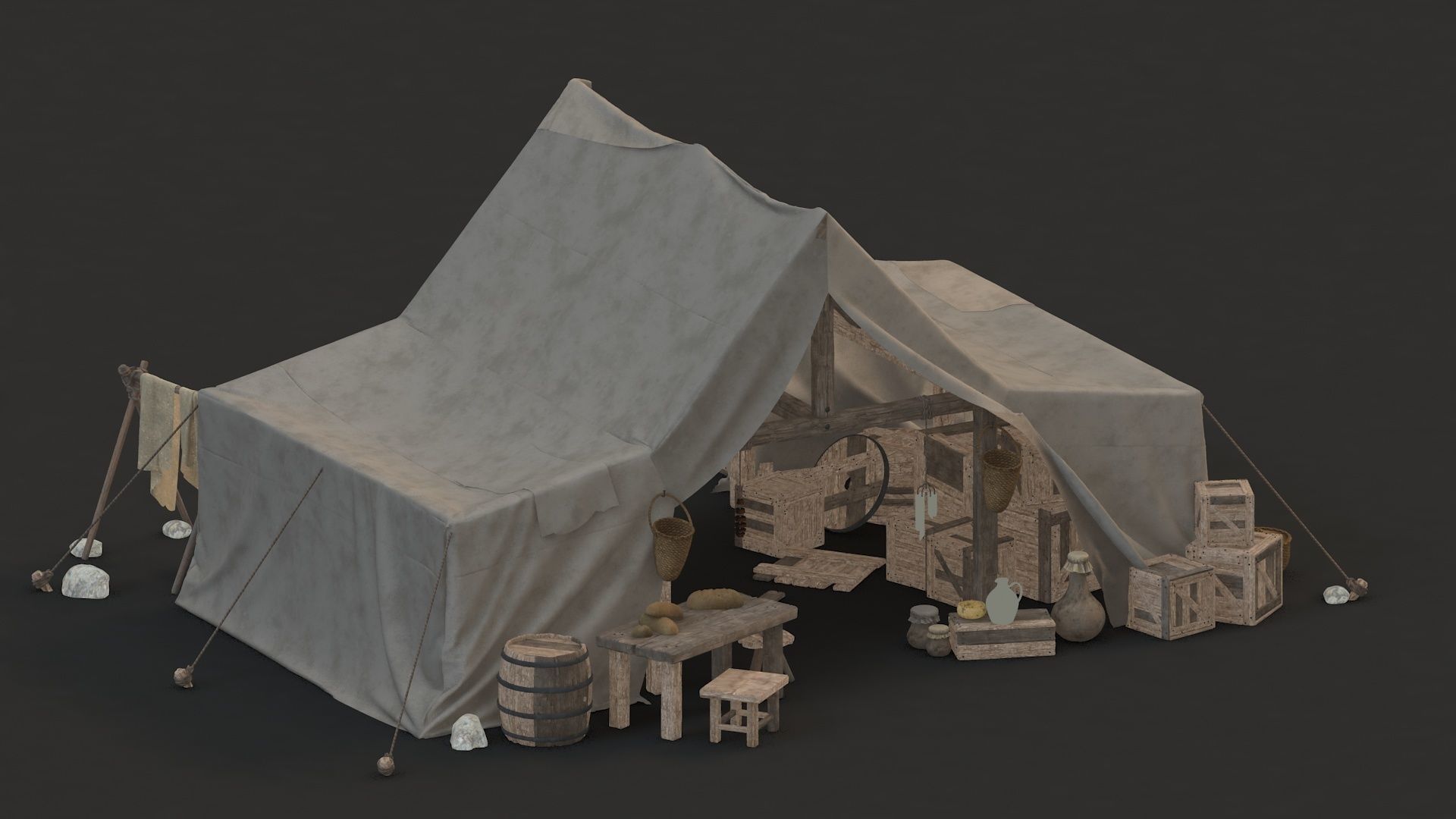 medieval market Low-poly 3D model_4