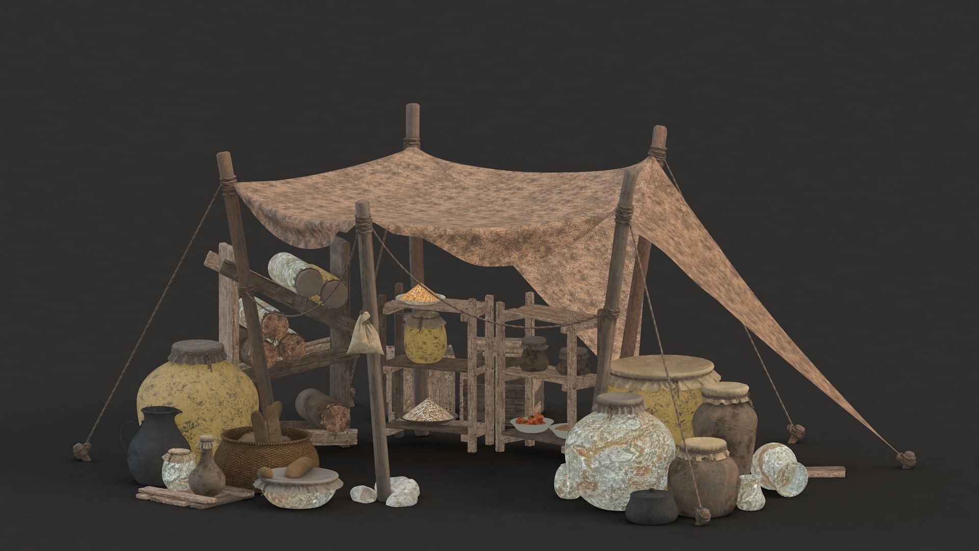 medieval market Low-poly 3D model_2