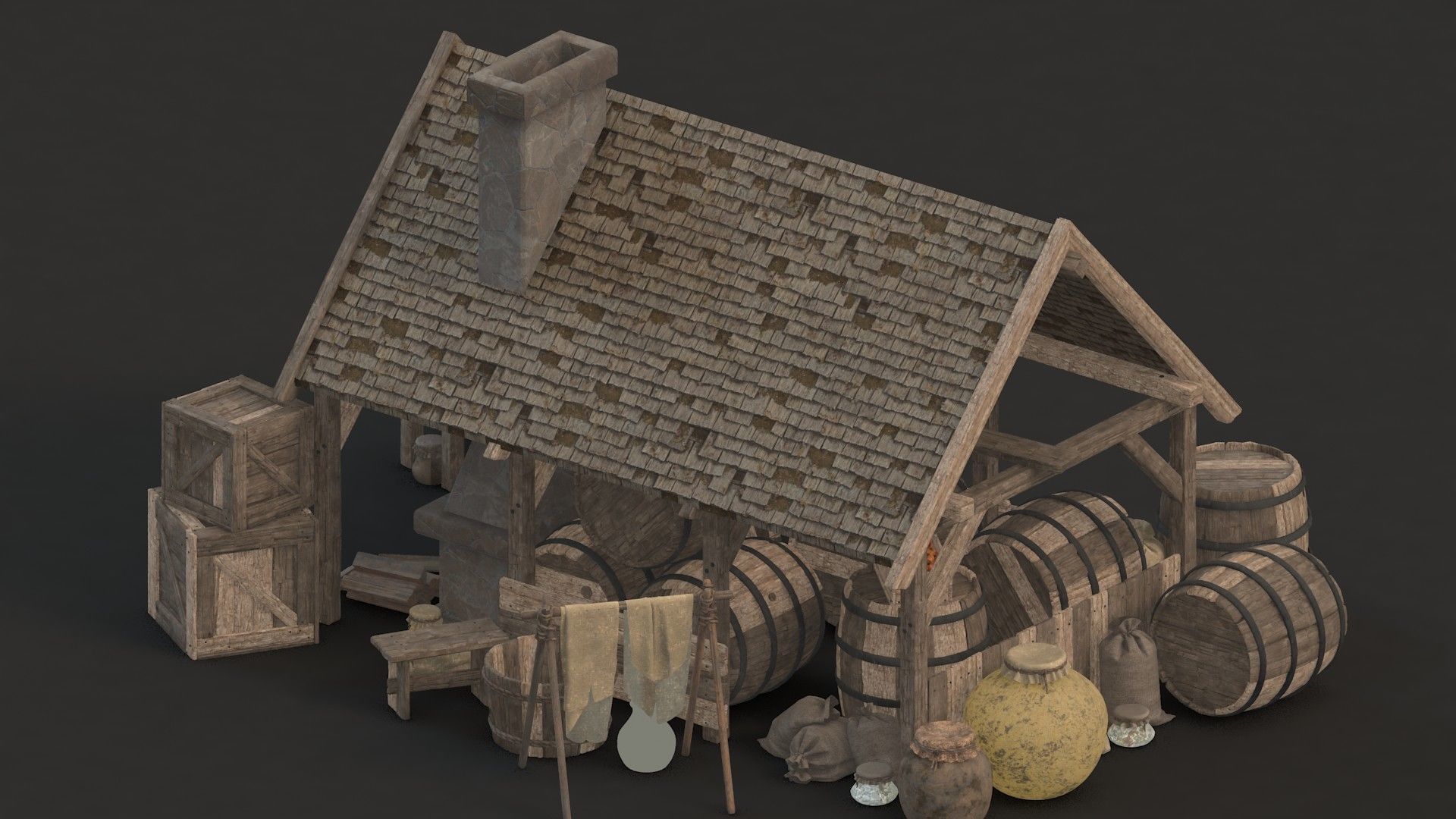 medieval market Low-poly 3D model_13