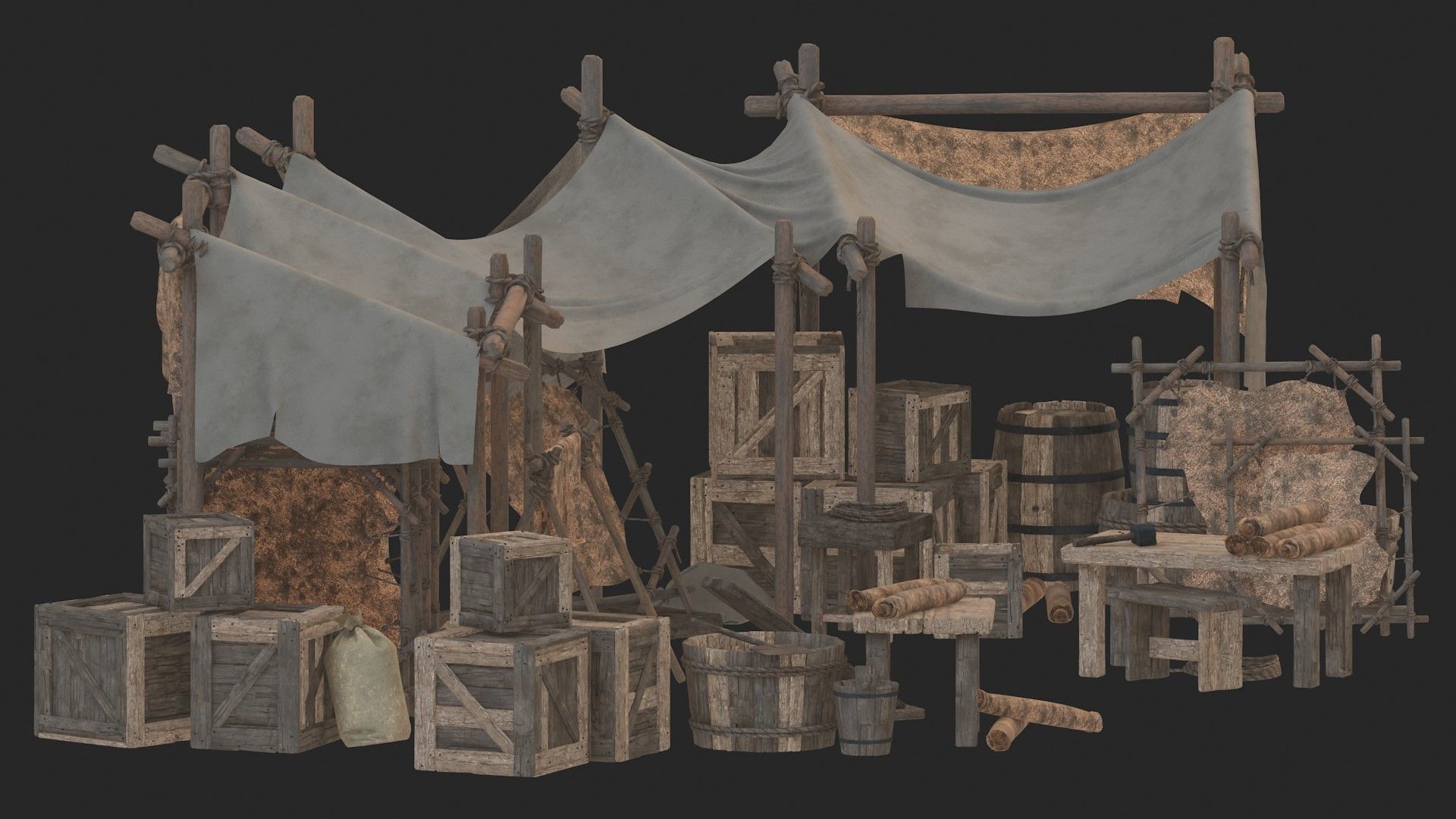medieval market Low-poly 3D model_8