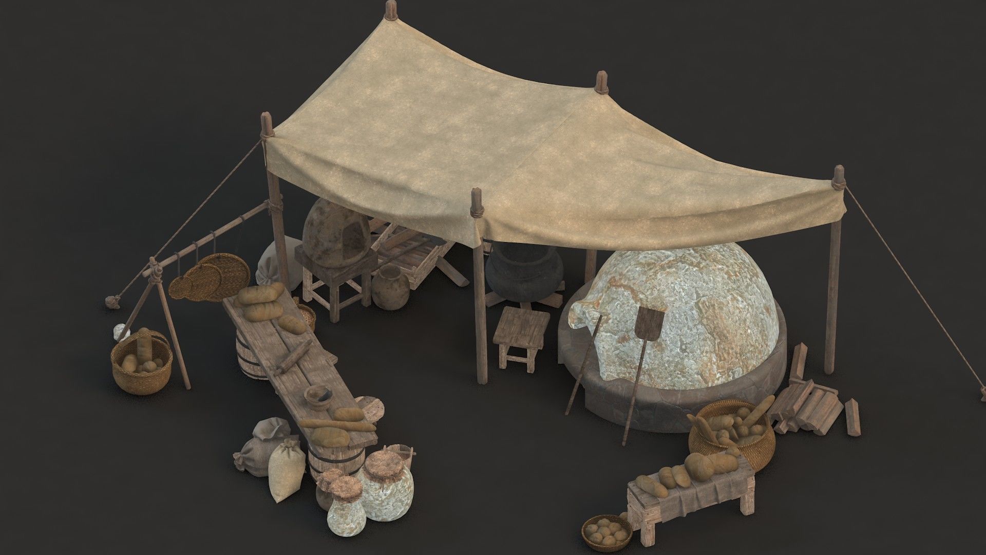 medieval market Low-poly 3D model_14