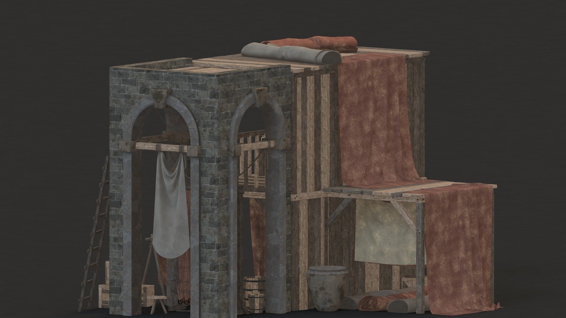 medieval market Low-poly 3D model_20