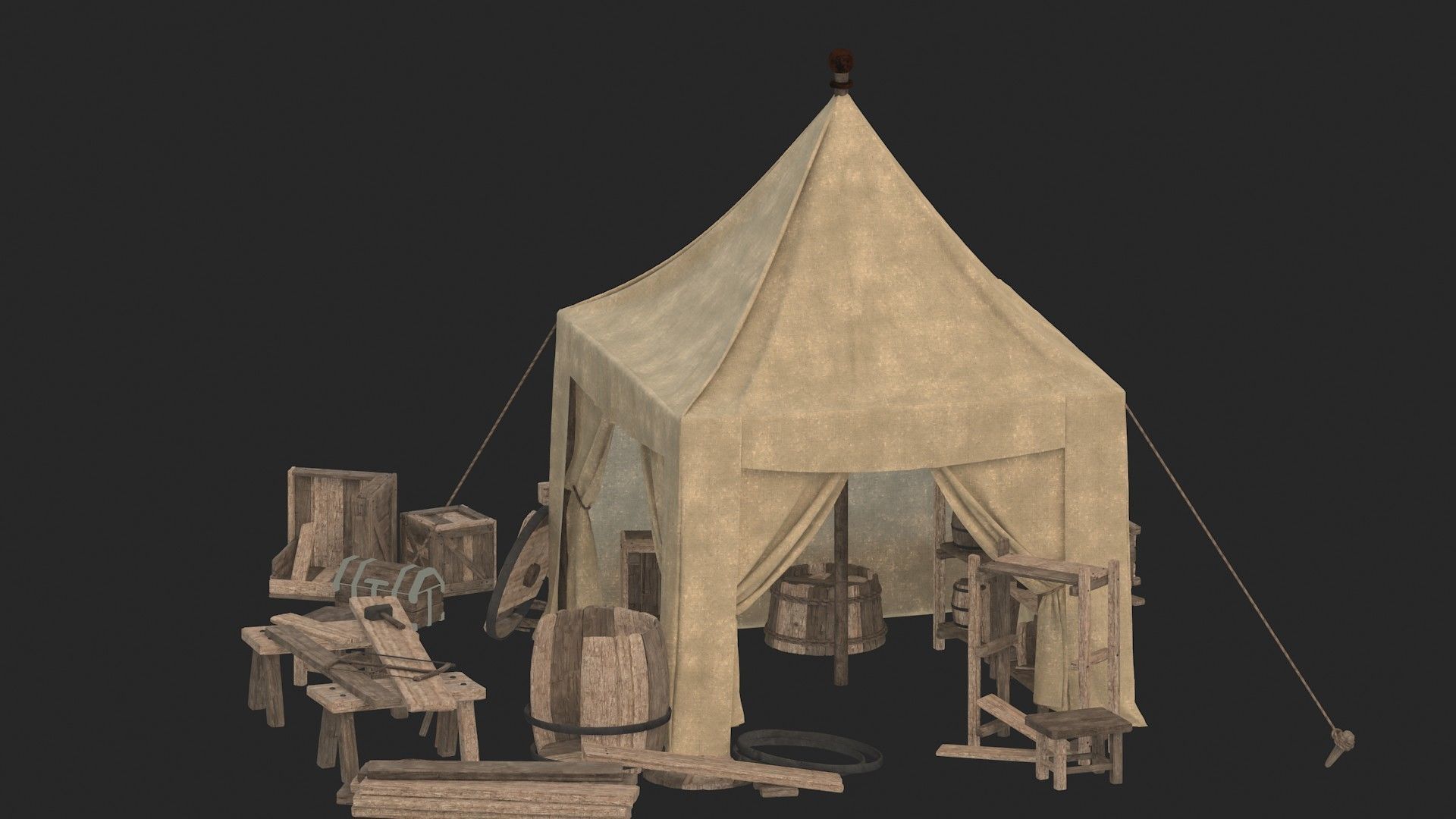 medieval market Low-poly 3D model_7