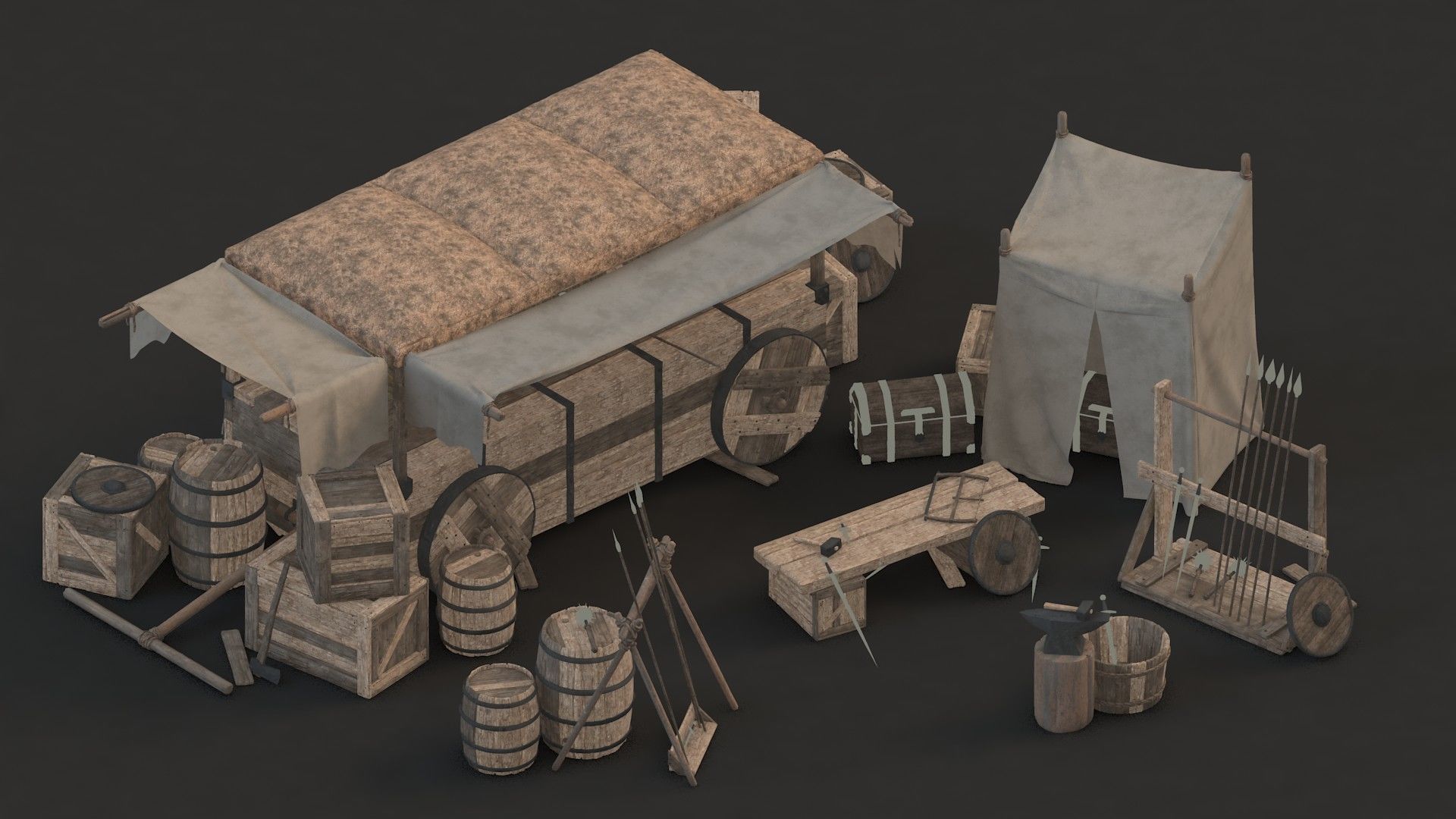 medieval market Low-poly 3D model_15