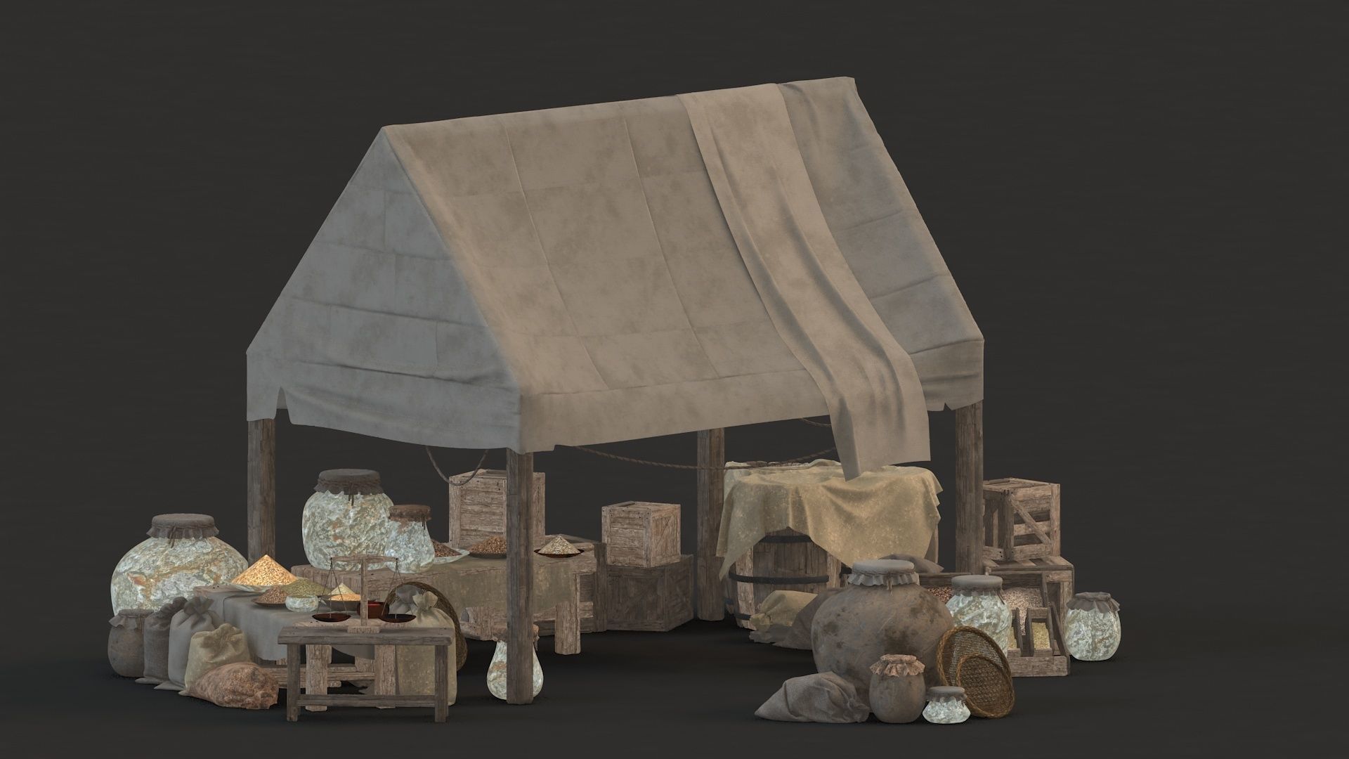 medieval market Low-poly 3D model_3