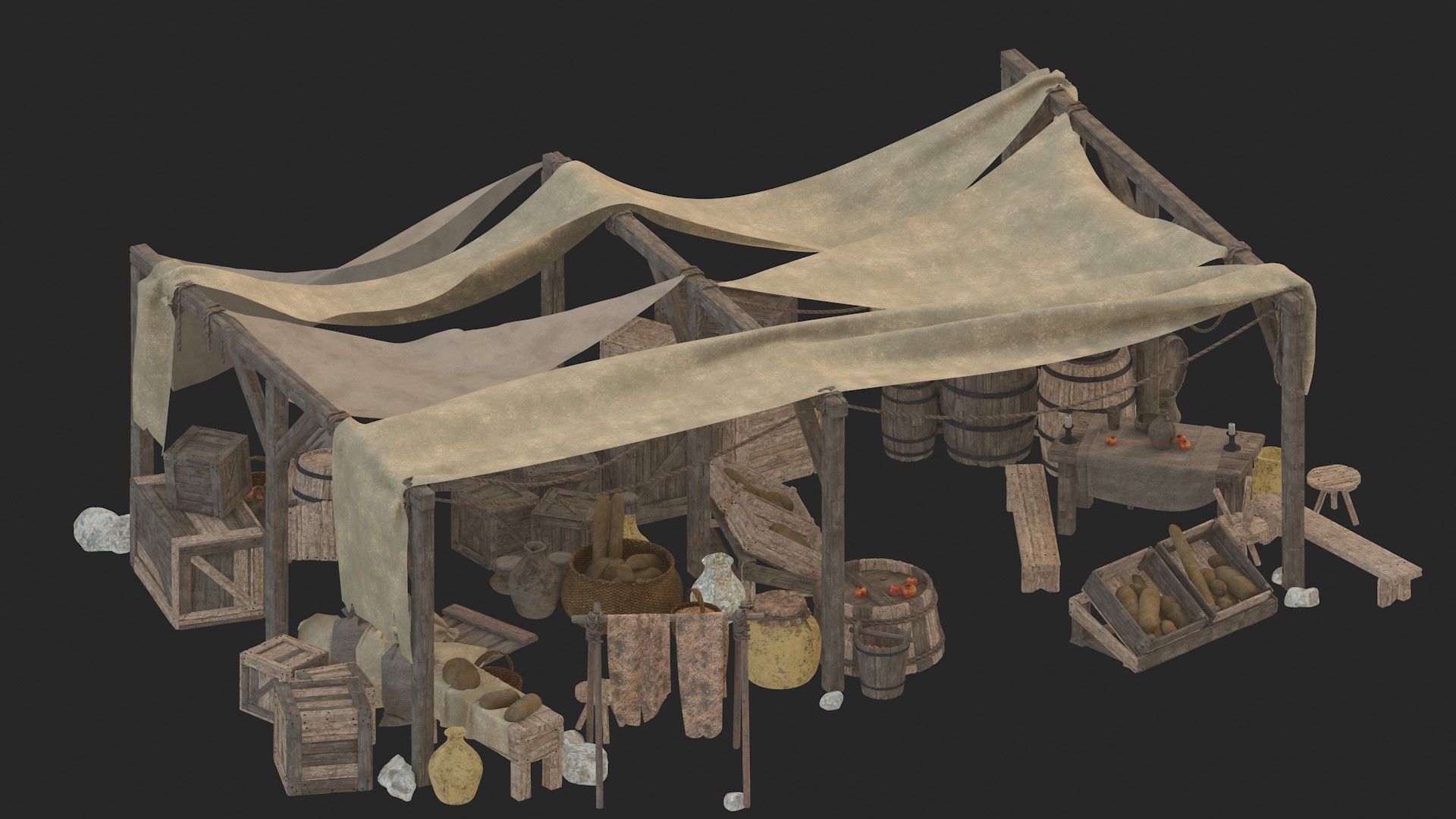 medieval market Low-poly 3D model_1