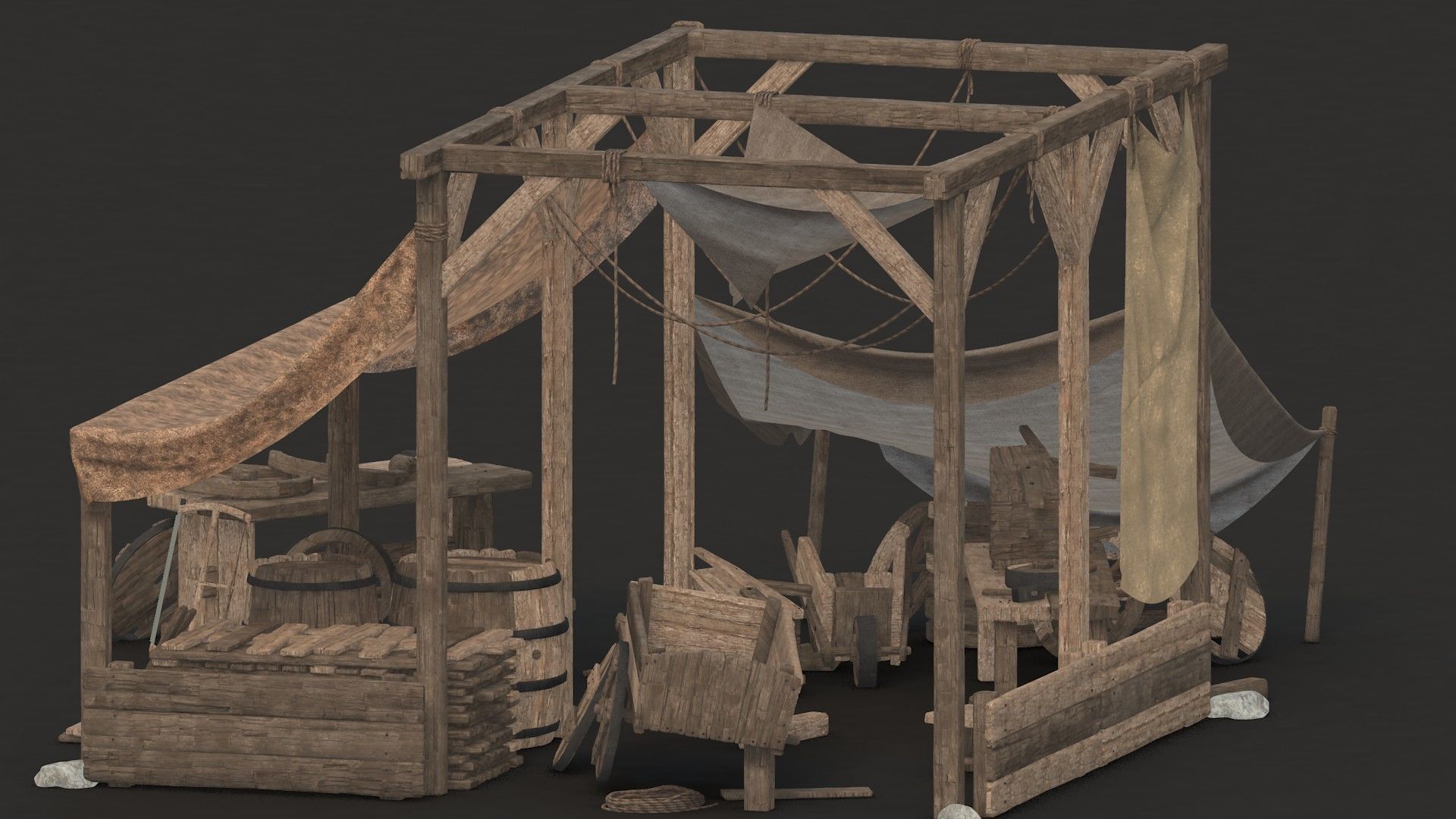 medieval market Low-poly 3D model_19