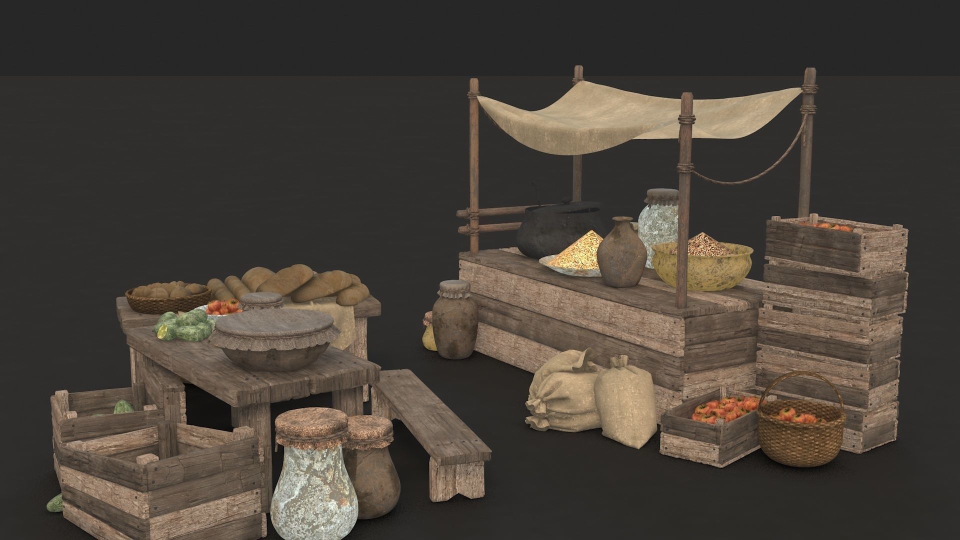 medieval market Low-poly 3D model_17