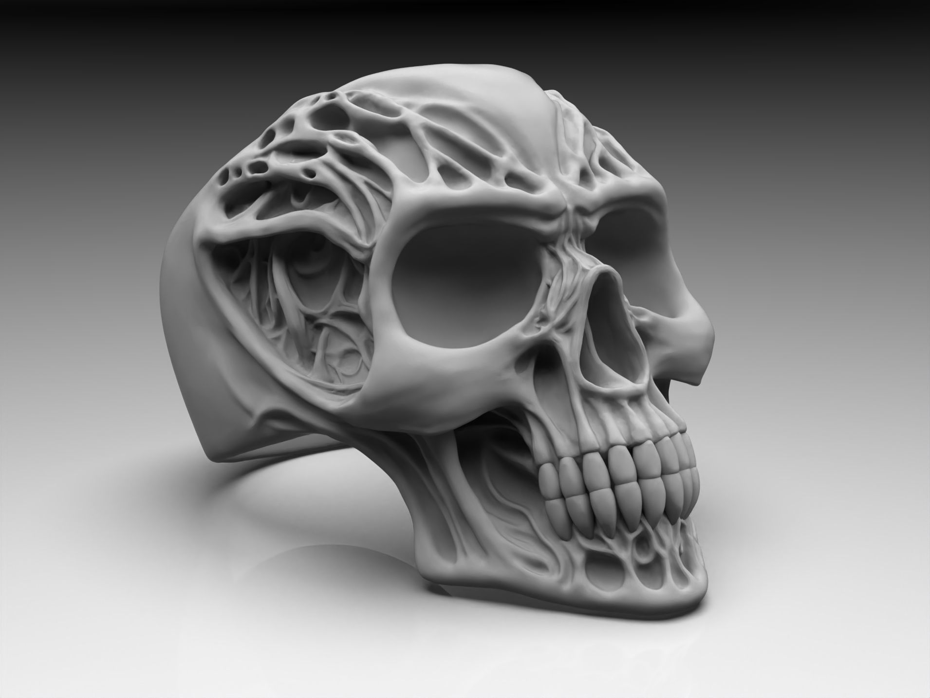 SKULL RING 3D Stl File 3d skull ring Printable 3d Skull 3D print model_7