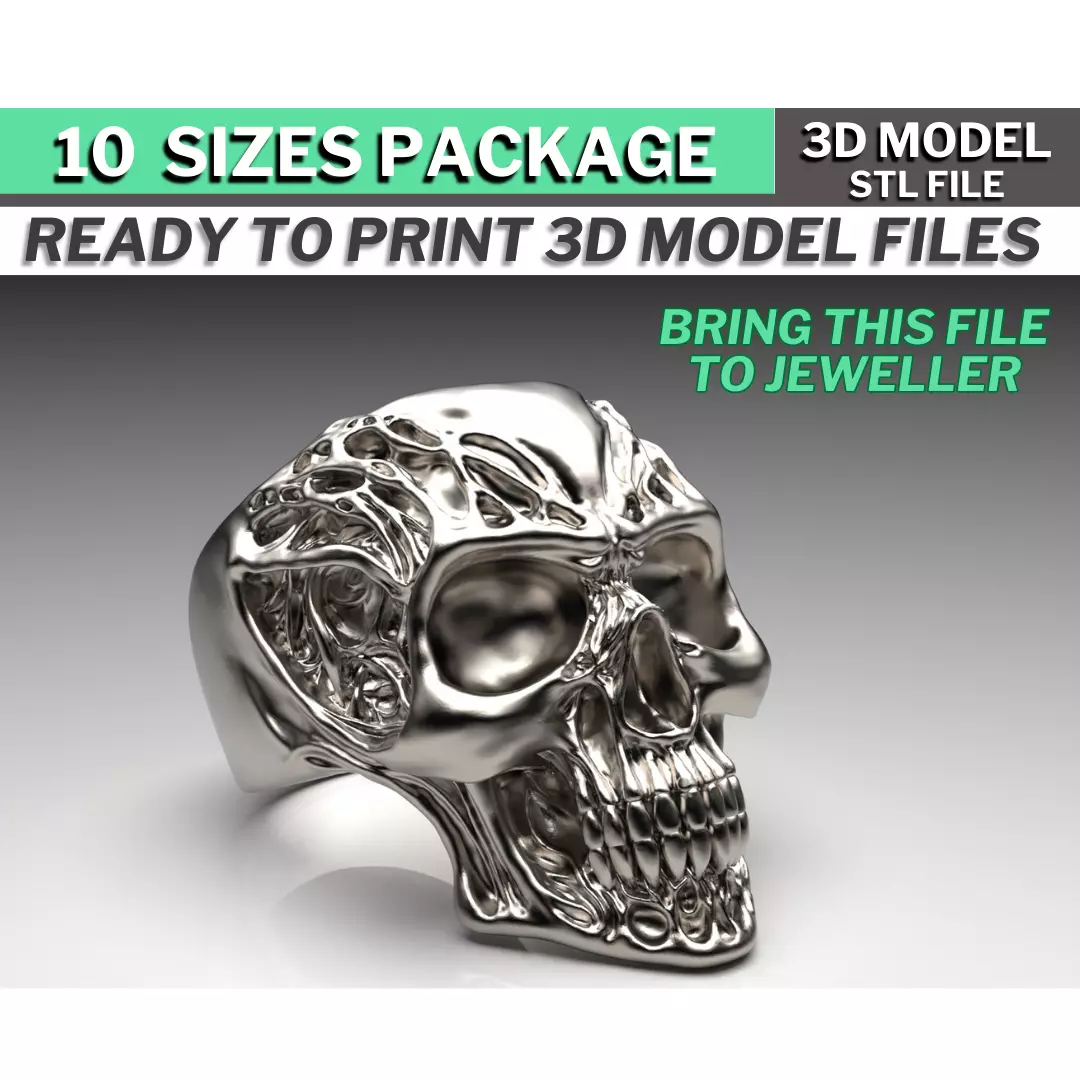 SKULL RING 3D Stl File 3d skull ring Printable 3d Skull 3D print model_0