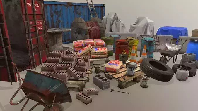 Construction - Building Site - Warehouse - Game Ready Prop Pack Low-poly 3D model